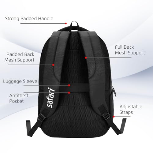 Image of Safari Saga 37L Laptop Backpack, 3 Compartments, Organizer, Bottle Holder, Front Pocket, Office Bag, School Bag for Boys and Girls, College Bag, Travel Bag for Men and Women