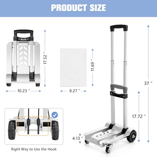 Portable Folding Luggage Cart with Tank Wheels for Travel, Shopping, Office - 270 LBS Capacity