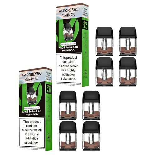 Vaporesso XROS 4 Pods [0.4ohm] - Vaporesso XROS V2 Replacement Pods, COREX 2.0 Pods, Top Filling, Leakproof Design, for XROS Mini Vape Kits, XROS 3 Vape Kits, XROS PRO, No Nicotine (8 Pack)