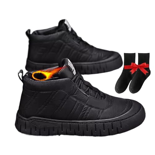 ZPLMIDE Men's Winter Anti-Slip Waterproof Shoes, Fashion Sneaker Boots Orthopedic Ankle Boots Booties Warm Fur Boots Walking Shoes (Black,7.5)
