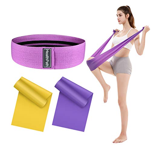 Resistance Exercise Bands Set for Arms, Legs & Butt, 2 Latex Elastic Exercise Strap and 1 Resistance Booty Hip Bands Perfect for Strength Training, Physical Therapy, Yoga, Stretching - Set of 3