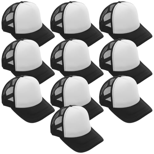 Casquettes de baseball vierges noires respirantes en maille lot de 10 réglables EXCEART