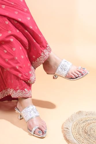 Image of TRYME Fancy Embroidery Kitten Heel Sandal Stylish Embellished Wedding Footwear Sandals For Women & Girls