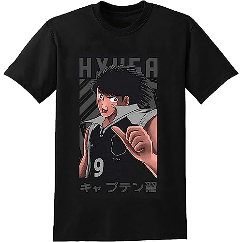 Abbigliamento da Uomo Capitano Tsubasa Anime T-Shirt Manga Fashion Manica Corta Unisex Tee Nero 3XL