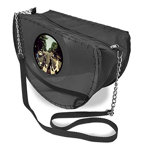 Sac à main avec disques en vinyle LP, tissu et design, sac à bandoulière rond pour femme, poignée réglable, rétro, vintage, décontracté - Vert - Tissu noir - Motif 4, Tela Negra EU Cover