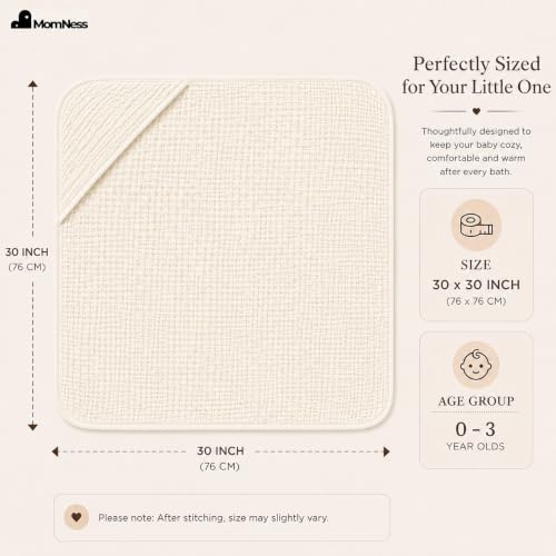 Image of Baby Hooded Bath Towel 100% Cotton Muslin 76x76 cm, 0-3Y, Newborn | Breathable, Lightweight,100% Muslin Cotton