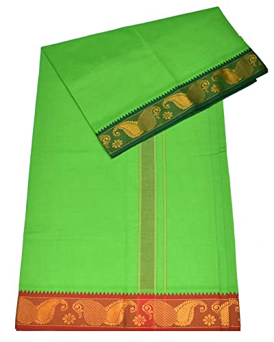 Image of TUNI MANI Men's Panchakacham Dhoti with Angavasthram Towel, Jari Border, 100% Cotton, Size: 9 X 5 (4.0mtr Dhoti, 2.25mtr Towel) (Unstitched)