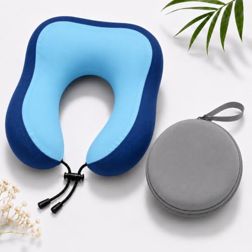 Image of Memory Foam Travel Neck Pillow with Portable Storage Case | Soft U-Shaped Neck Support Cushion for Airplane, Car, Train & Office | Lightweight Ergonomic Travel Pillow (Blue)