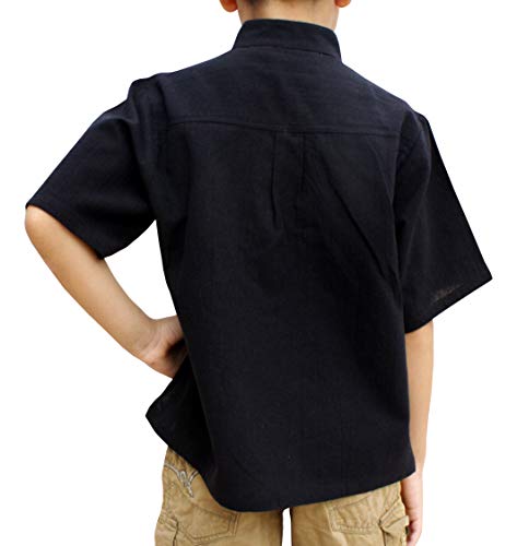 Image of Childrens Chinese Collar Renaissance Tie Chest Short Sleeve Cotton Shirt