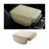 Copri Bracciolo Auto Sottile In Pelle E Memory Foam - Universale Con Tasche Portaoggetti, Beige, Protezione Console Centrale - 2