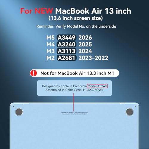 Image of BlueSwan Anti-Cracking Case for MacBook Air 13 inch, M5 2026 M4 M3 M2 2025-2022 A3449 A3240 A3113 A2681, Drop Protection Soft TPU Bumper PC Base for Air 13.6 inch, Frosted White