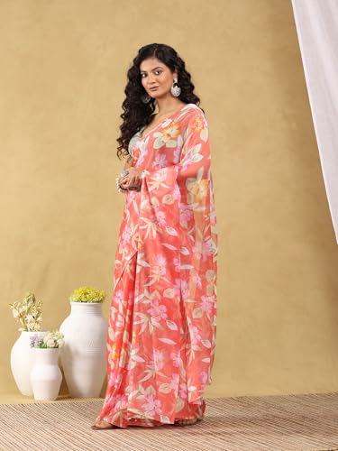 Image of Garden Vareli Floral Print Nara Chiffon Saree