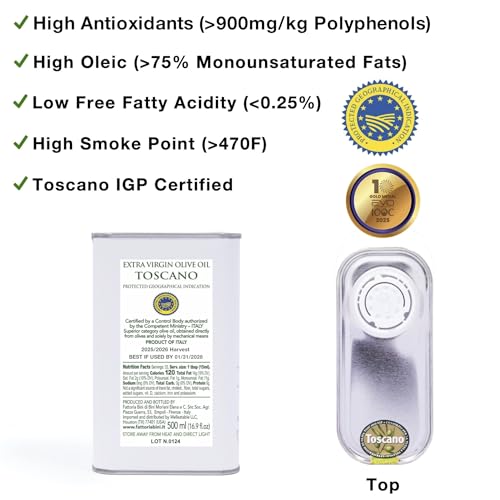 Fattoria Bini Tuscany Extra Virgin Olive Oil from Italy – 2025 Gold Award Winner, 900+ mg/kg Polyphenol-Rich Cold-Pressed evoo – No pesticides, Versatile for Drinking, Cooking & Finishing Use - Thumbnail 3