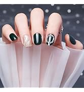 24PCS Press on Nails Short Green Rhinestones Nails French Nail Tips Green Acrylic False Nails Ful...