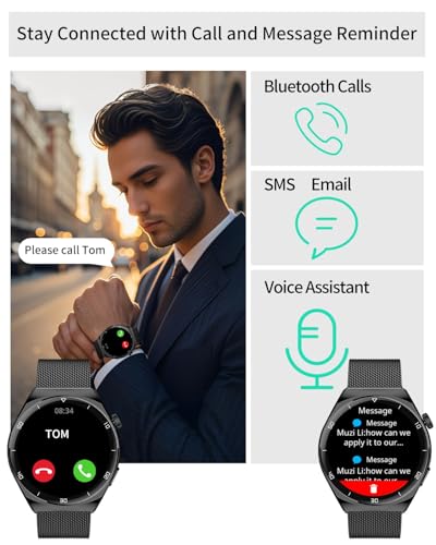AMOLED Smart Watches for Men Women Fitness Tracker Watch Smartwatch for Android Phones/iPhone Compatible 1.43" HD Mens Watch with SOS ChatGpt AI Voice Heart Rate Sleep Female Cycle IP68 Waterproof