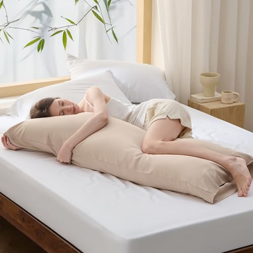 Bedsure Body Pillow Cover - Khaki Long Cooling Pillow Cases, 100% Rayon Derived from Bamboo, Cool Body Pillowcase with Envelope Closure for Women, Men, 1 Pack, 20x54 Inches