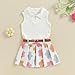 JLKGICF Toddler Girl Summer Outfit Solid Ribbed Knit Tank Tops Floral Print Pleated Mini Skirts with Belt 2Pcs Clothes Set (Colored Flower, 2-3 Years)