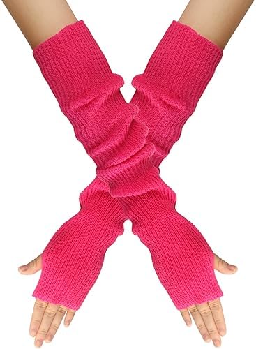 Wambere Women's Girls Winter Fingerless Arm Warmers Long Sleeve Mittens Gloves Fine Knit Long Hand Warmer Warmers Warm Knitted Gloves Plus Warmer Knitted Gloves