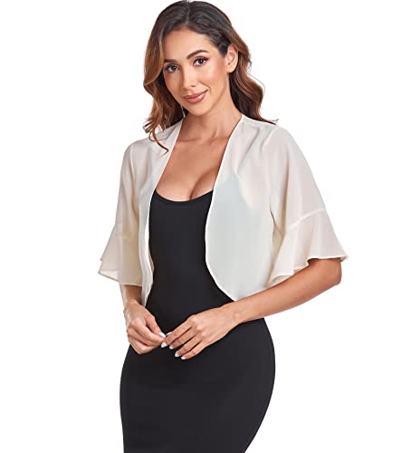 Shrugs for Women Chiffon Bolero Shrug Short Sleeve Open Front Summer Cropped Cardigan for Dresses