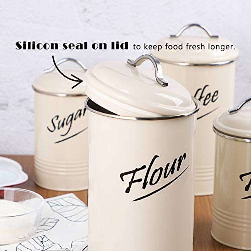 Hillbond Food Storage Canisters Containers: Carbon Steel with Ivory Powder Coated Decorative Storage Jars Set of 4 - Thumbnail 4