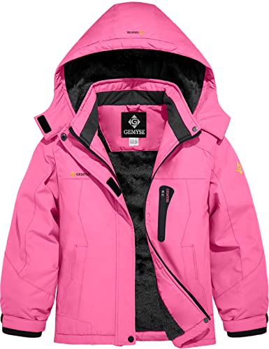 Image of GEMYSE Girl's Waterproof Ski Snow Jacket Hooded Fleece Lined Windproof Winter Jacket