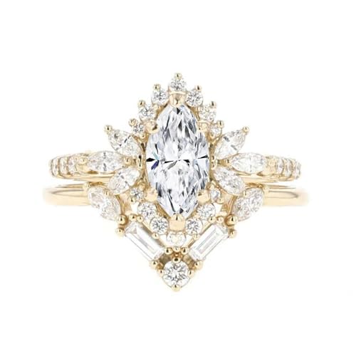 10K 14K 18K Gold 2.73 CT. tw. Moissanite Bridal Rings Sets for Her, Marquise Cut Moissanite Engagement Ring Set for Women Wedding Ring Set for Engagement Anniversary Wishbone Band