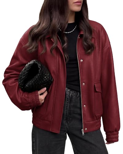 BTFBM Faux Leather Jacket Women Fall Clothes 2026,Burgundy,S
