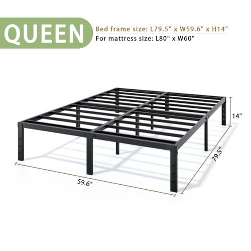 Image of LUMUNANCE Metal Bed Frame Queen Size - 14 Inch Heavy-Duty Platform Bed Frame No Box Spring Needed, Easy Assembly, Noise-Free, Sturdy Mattress Foundation, Underbed Storage Space