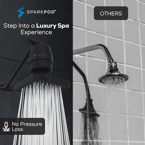 Image of SparkPod Filtered Shower Head w / 11 inch Shower Arm, 6 inch Round, Black Matte