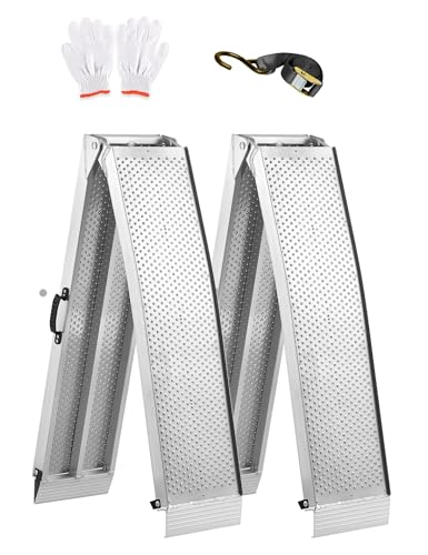 Truck Ramps ATV Ramps for Pickup Trucks 7.5FT Loading Ramps for Pickup Trucks Lawn Mower 1500LBS Aluminum Motorcycle Trail MTB Shed Car Ramps with Strap Handle Buckle 2PCs Silver Vehicle Folding Ramp