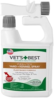 Vet's Best Flea and Tick Yard and Kennel Spray | Yard Treatment Spray kills Mosquitoes, Fleas, and Ticks with Certified Natural Oils | Plant Safe with Ready-to-Use Hose Attachment | 32 Ounces