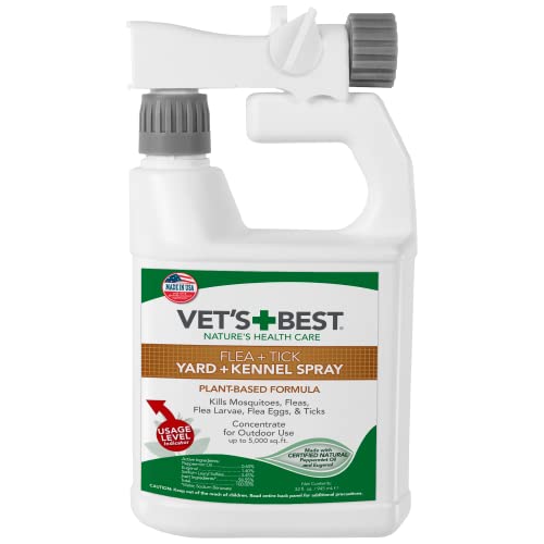 Vet's Best Flea and Tick Yard and Kennel Spray | Yard Treatment Spray kills Mosquitoes, Fleas, and Ticks with Certified Natural Oils | Plant Safe with Ready-to-Use Hose Attachment | 32 Ounces