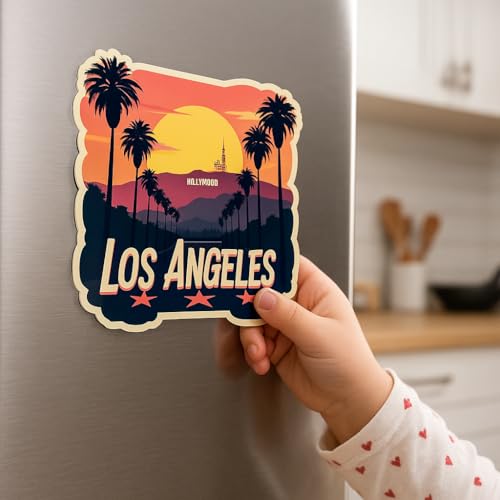Image of Naxon Los Angeles City Theme Souvenir Wooden Fridge Magnet - 3x3 Inch Stylish Refrigerator Magnet for Kitchen & Home Decor | Travel Souvenir Gift from USA | Fridge Decoration Magnet | Pack of 1