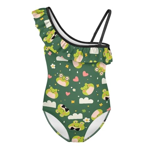 Girls One Piece Swimsuits One Shoulder Bathing Suit Hawaiian Ruffle Swimwear Summer Swim Suits for 3-14 Years