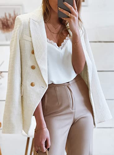 Paitluc Blazer Jackets For Women Tweed Double Breasted Elegant Lightweight Cardigan Outwear White Xl #TOP2
