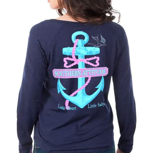 Southern Attitude Salty Rope Anchor Navy Blue Long Sleeve Shirt (Medium)