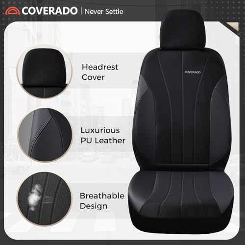 Coverado Car Seat Covers Front Seats, Auto Seat Covers Full Set, Mesh Breathable Seat Protectors, 2 Seats Black Automotive Seat Covers, Universal Fit for SUV, Sedan, Truck by Coverado - Image 5