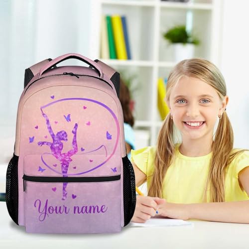 Personalized Gymnastics School Backpack for Girls - 17 Inch Light Colorful Backpacks for Kids 8-10 Years - Lightweight Cute Bookbag for Elementary2