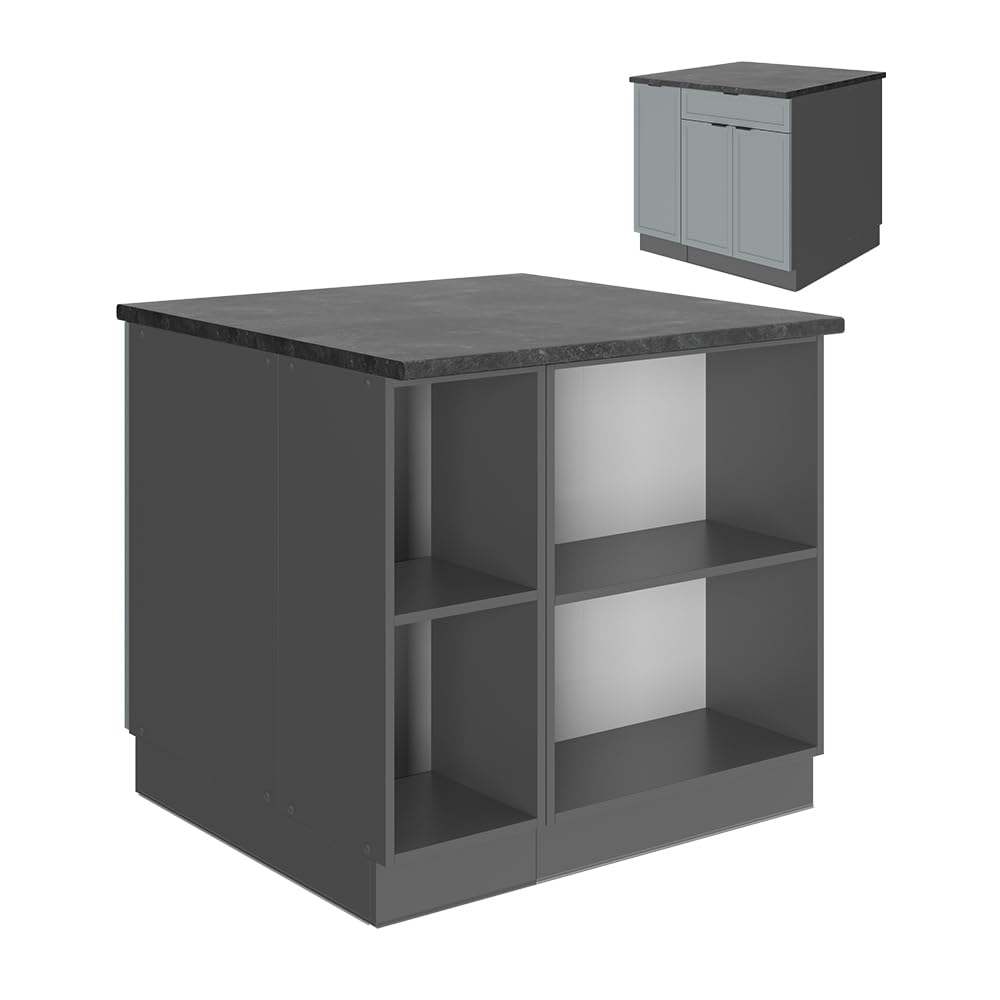 Vicco Isla de cocina "Fame-Line", Azul claro-gris, 90 cm con cajón, sin encimera