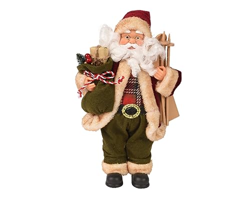 Kaemingk Figura de Papá Noel 30 cm con regalo y traje de Papá Noel de esquí - Rojo - Verde