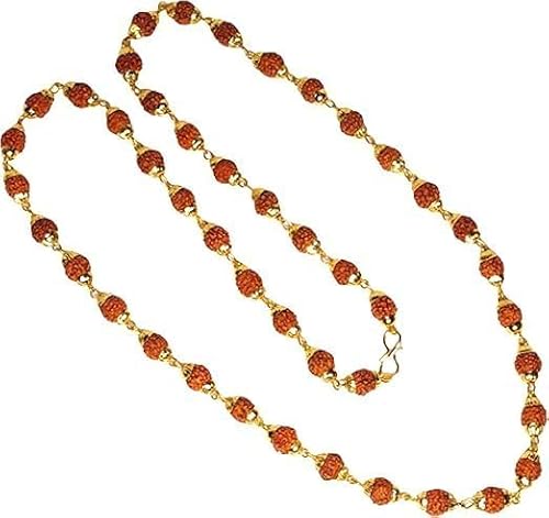 [Qukiy] Handemade Natural rudraksha Jaap Mala Prayer Beads Finger Counter For Pooja Original Buddhist Mala (13 inch-5 Mukhi Rudr