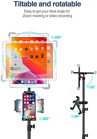 Luxtude iPad Stand Tripod, Height Adjustable iPad Floor Stand with 2 Holders, Tablet Holder Stand for iPad, Pro, Air, Mini, iPhone and all 4-14.5 inch Tablets and Phones
