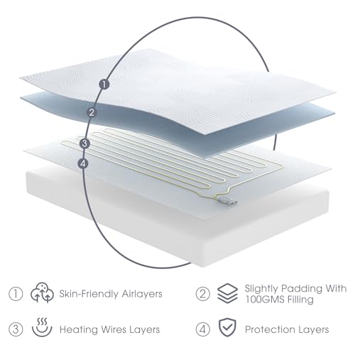 Queen Size Electric Heated Mattress Pad - Bed Warmer with Memory & Preheat Functions, 12 Heat Settings Dual Control for 1-12 Hours Auto Off, Lighted Button