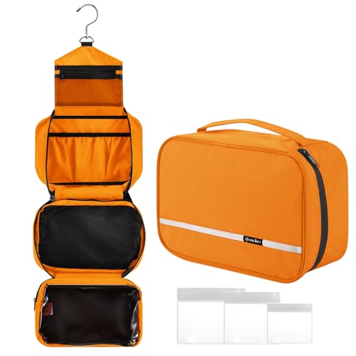 homchen Neceser de viaje para colgar para hombres y mujeres, bolsa de maquillaje de gran capacidad con 4 compartimentos, plegable y compacta, naranja., M, Bolsa de aseo plegable expandible para viajes