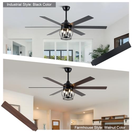 Image of 60 inch Farmhouse Ceiling Fan with Lights Remote Rustic Ceiling Fan
