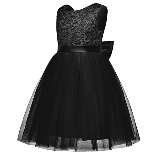Flower Girl Dress Lace Party Dresses Lace Girl Dress Sleeveless Lace Top Tulle Dress Girls First Communion Dress (Size 4 Black) #TOP2