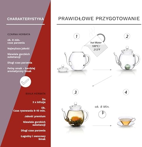 Creano, zestaw upominkowy w drewnianej skrzynce na herbatę, 12 kwitnących herbat w 9 rodzajach białej i czarnej herbaty