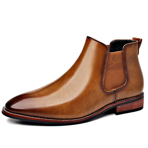Men's Chelsea Boots PU Leather Lightweight Casual Chukka Ankle Boots Classic Elastic Dress Shoes for Men