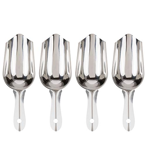 (Set of 4) Stainless Steel Ice Scoop, 5-Ounce Bar Scoop by Tezzorio, Small Metal Ice Scoop, Commercial Grade Ice Scoops/Bartender Supplies