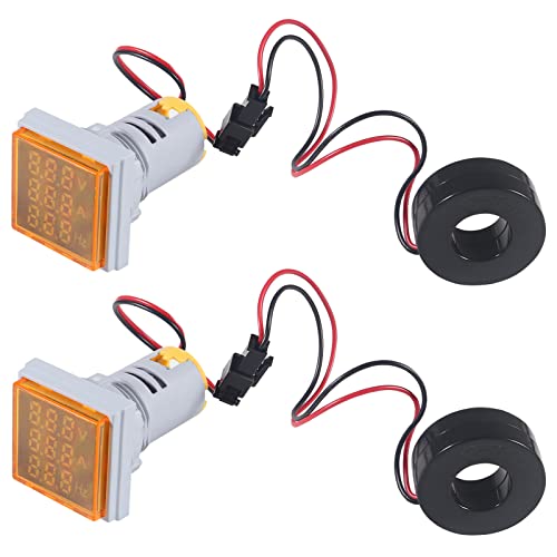 Image of 2pcs LED Digital Voltmeter Ammeter Hz Indicator AC 60-500V 1-100A Amp Voltage Current Gauge Tester 20-75Hz Frequency Meter with CT (Yellow)